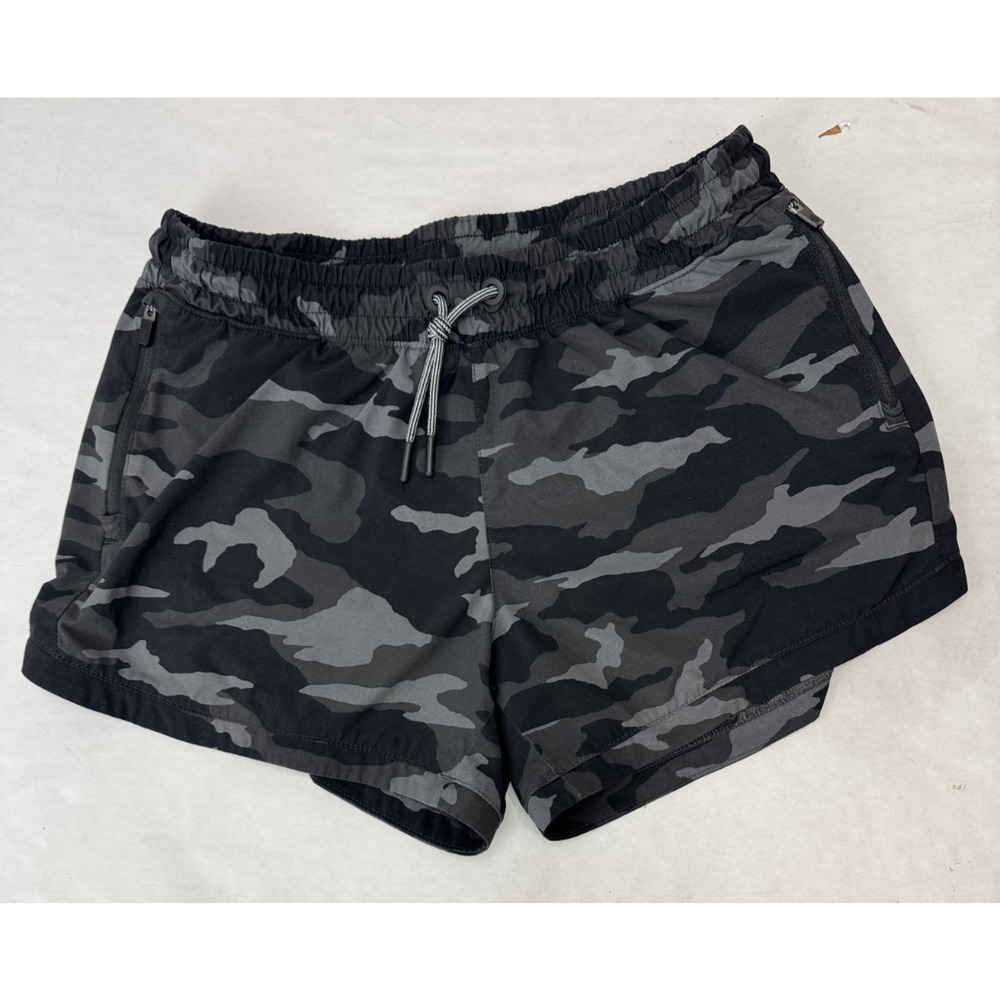 Athleta Girl All Play 3" Short Girl's Sz XXL 16 Athletic Black Camo Zip Pockets